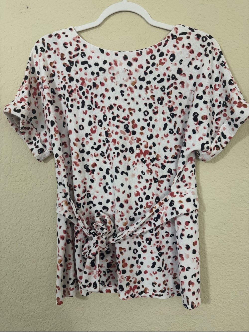 White Leopard Print Tie-Front Blouse